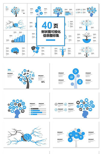 40页树状图可视化图表集PPT模板图片