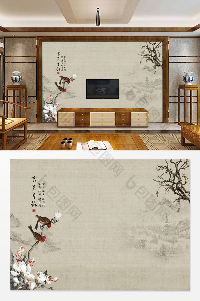 中式水墨山水画背景墙图片图片