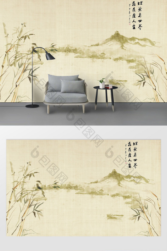 中国风水墨山水画背景墙