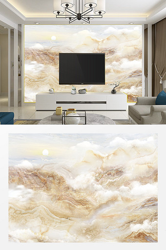 云雾奢华欧式大理石纹理山水画电视背景墙图片