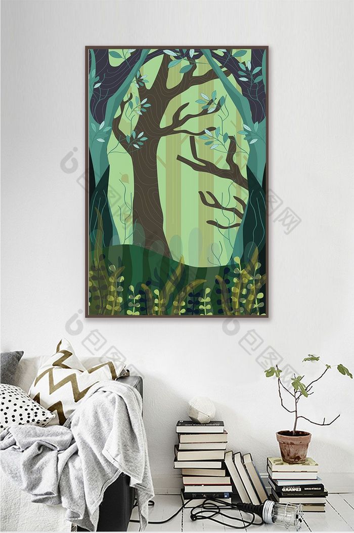 简约森林风沙发背景墙装饰画图片图片