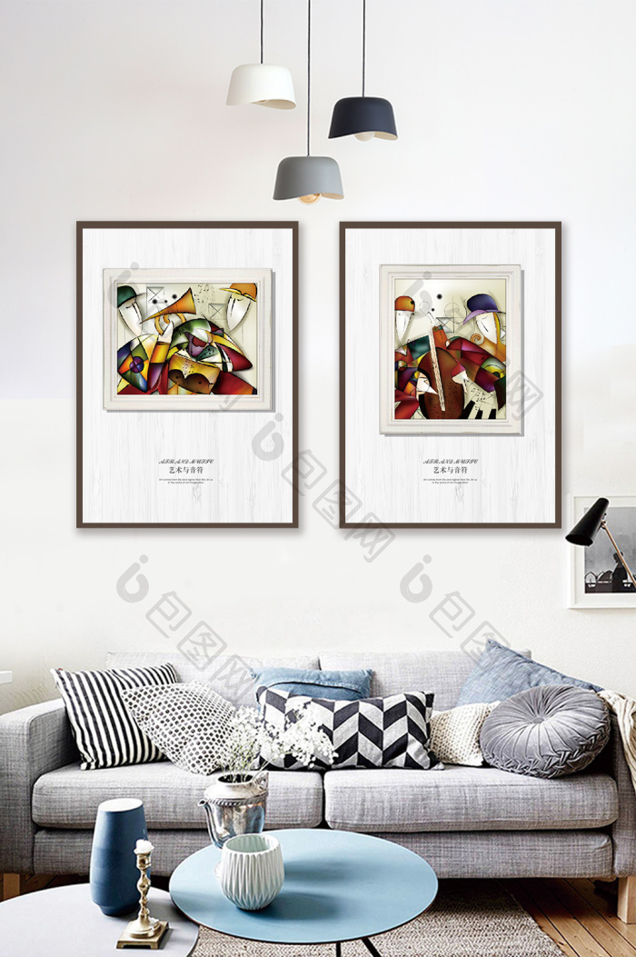 艺术与音乐时尚绘画客厅装饰画-艺术与音乐时尚绘画客厅装饰画效果图-【包图网】