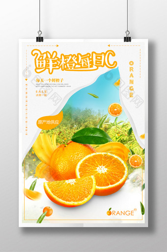 简约大气鲜橙水果海报图片
