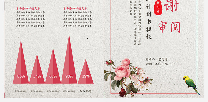 清新花鸟中国复古风商业计划书Word模板