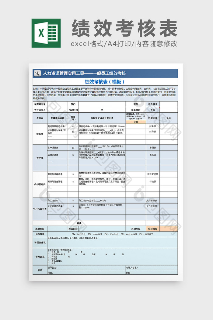 计分卡的绩效考核表excel模板图片图片