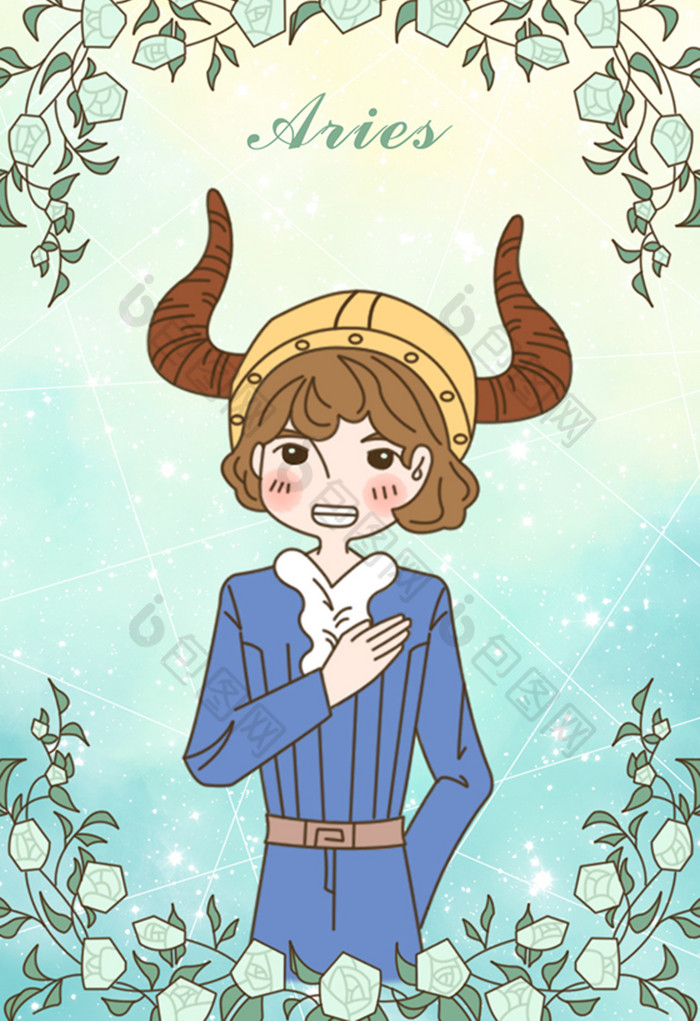 十二星座小王子与玫瑰之金牛座插画图片