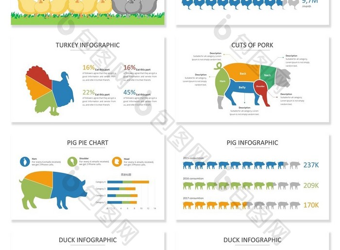 多色农业教育可视化数据PPT图表集模板
