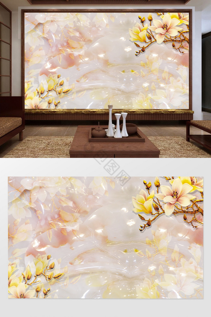 3d玉石花瓣纹理背景墙图片