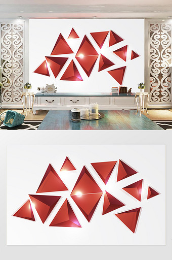 3d立体三角形现代简约炫彩电视背景墙图片