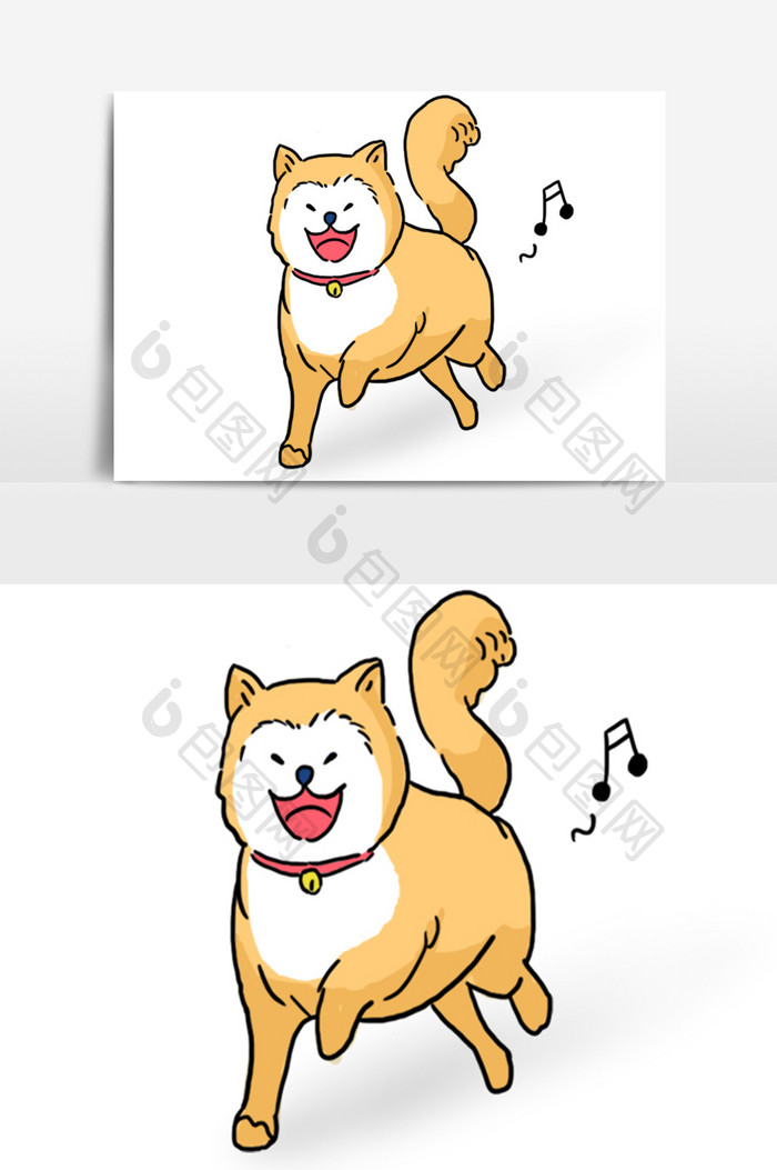 卡通手绘奔跑的柴犬插画元素
