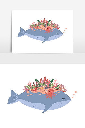 唯美清新中国风手绘治愈系鲸鱼创意插画图片