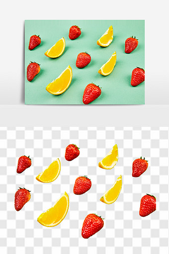草莓橙子水果素材图片