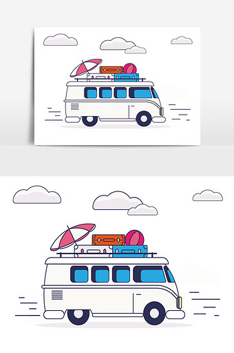 扁平化旅行车元素插画图片