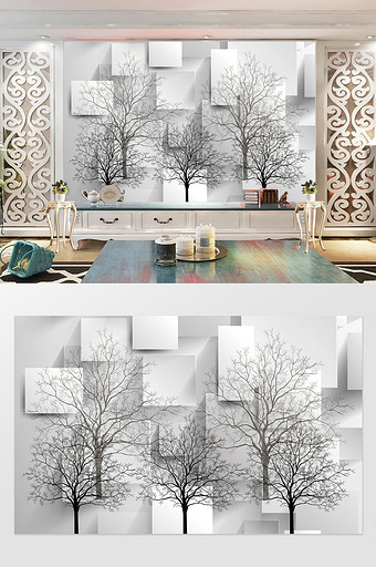 北欧现代树枝几何图形背景墙图片