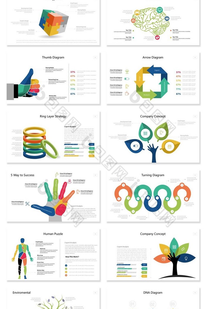 多色系商业可视化数据PPT图表集模板