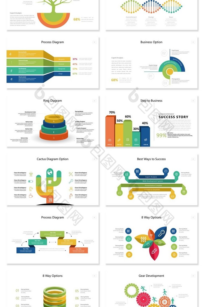 多色系商业可视化数据PPT图表集模板