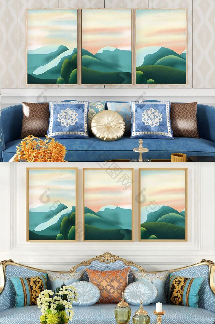 新中式水墨山水装饰画-新中式水墨山水装饰画效果图-【包图网】