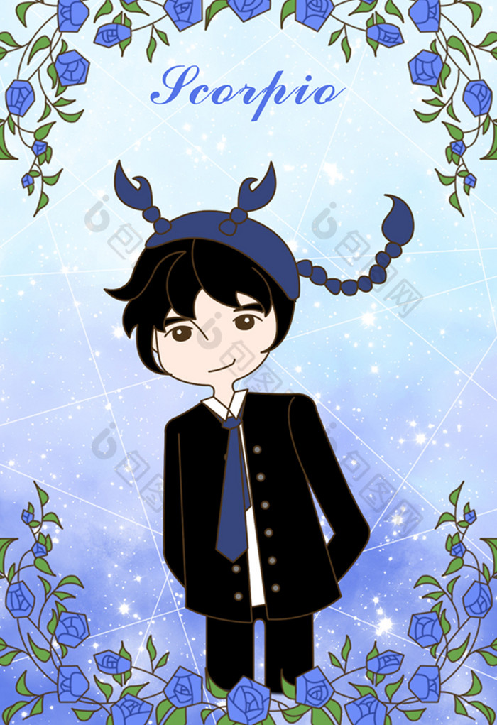 十二星座小王子与玫瑰之天蝎座插画