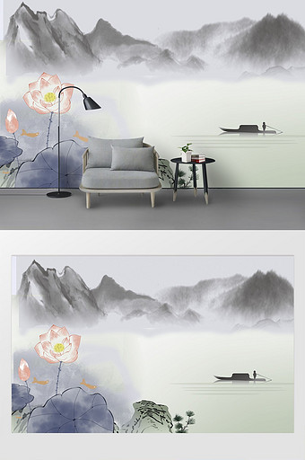 中式青花瓷效果背景墙图片