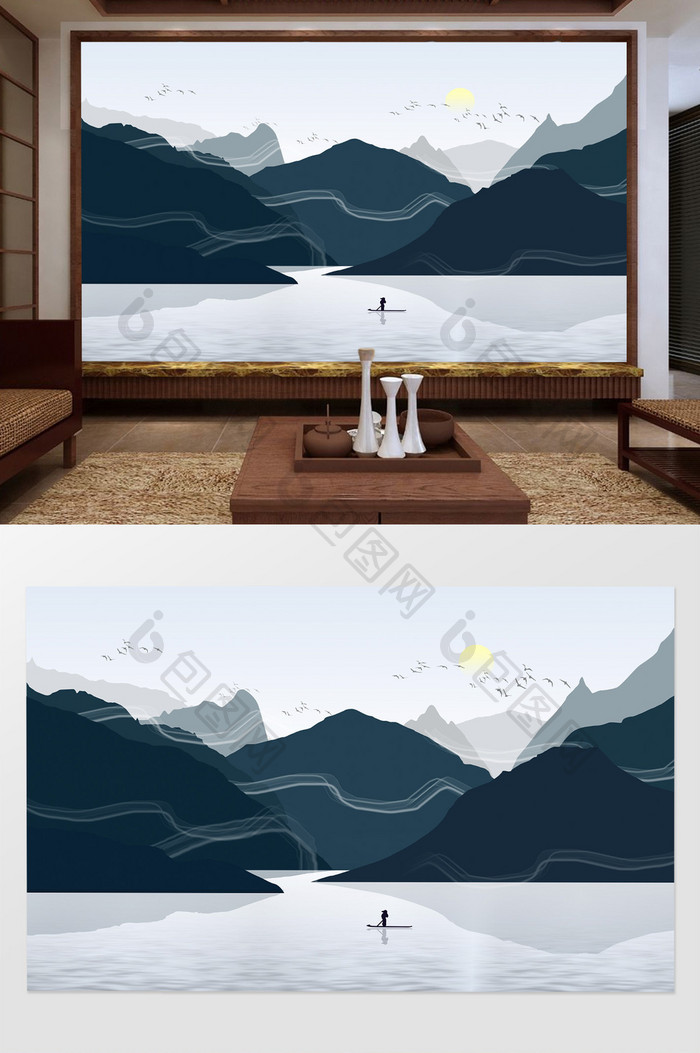 中式中国风新中式山水意境电视背景墙