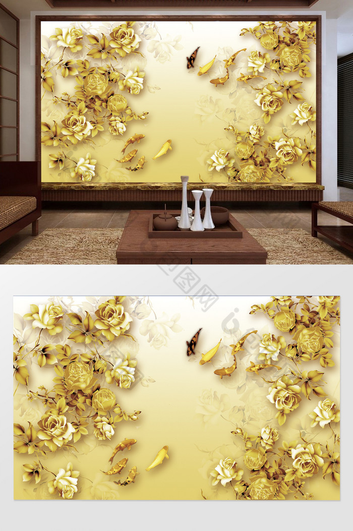 金色浮雕立体水中式图片