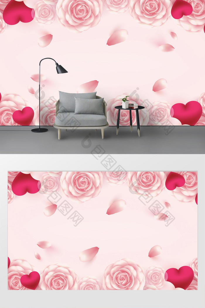 新鲜粉色玫瑰花背景墙