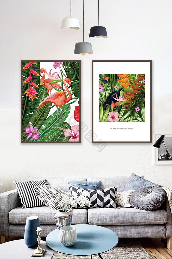 清新色彩森林系动植物客厅装饰画图片