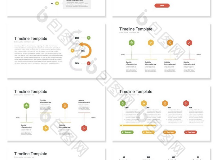 商务多色时间轴流程图PPT图表集