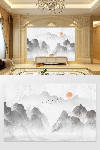 中国风水墨山水大理石背景墙图片