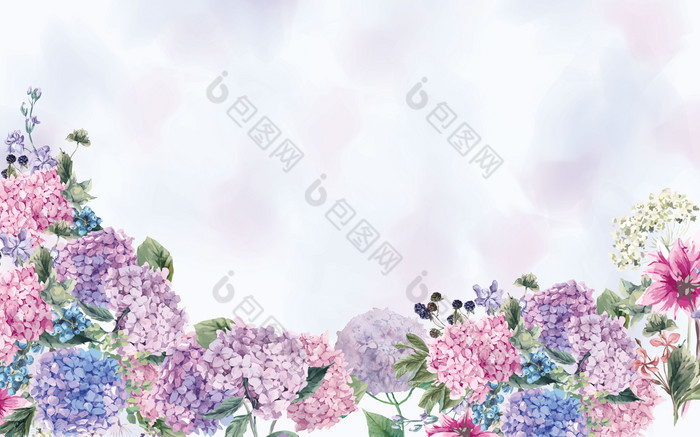 现代简约手绘水彩绣球花电视背景墙效果图 包图网 现代简约手绘水彩绣球花电视背景墙效果图 包图网