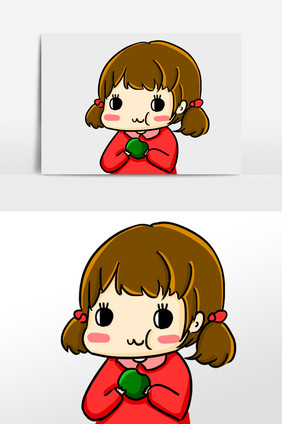 卡通可爱小女孩吃青团手绘元素插画