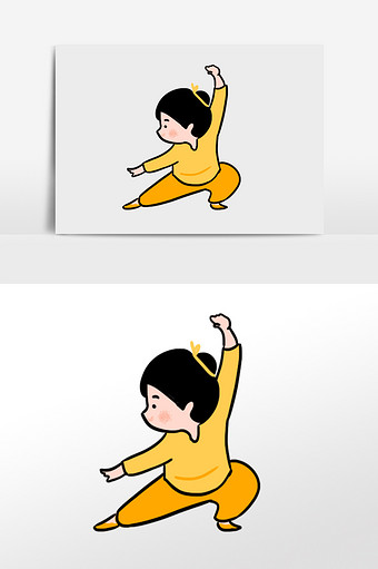 卡通可爱q版练功儿童手绘元素插画图片下载