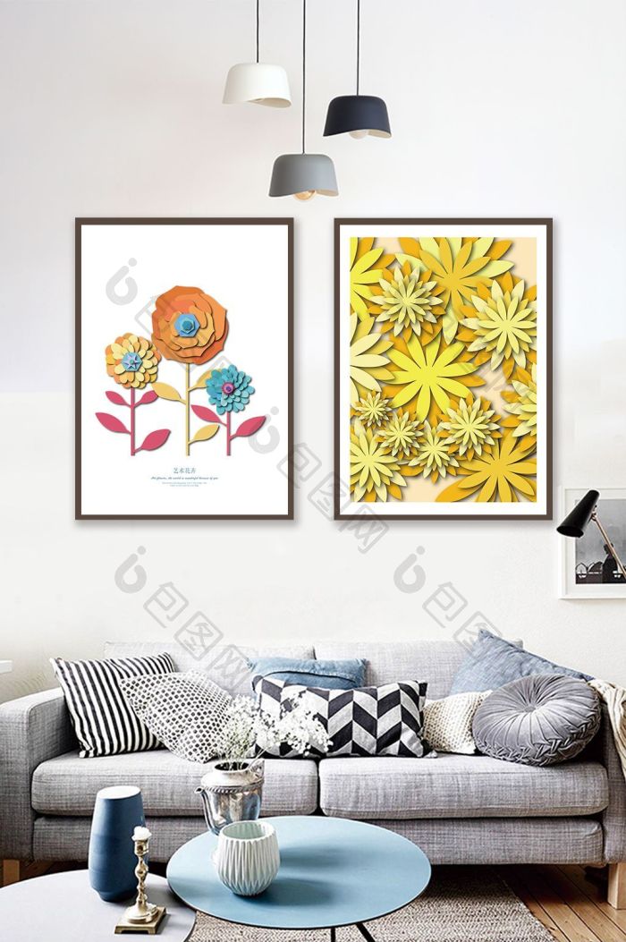 创意艺术花卉立体花客厅装饰画-创意艺术花卉立体花客厅装饰画效果图-【包图网】