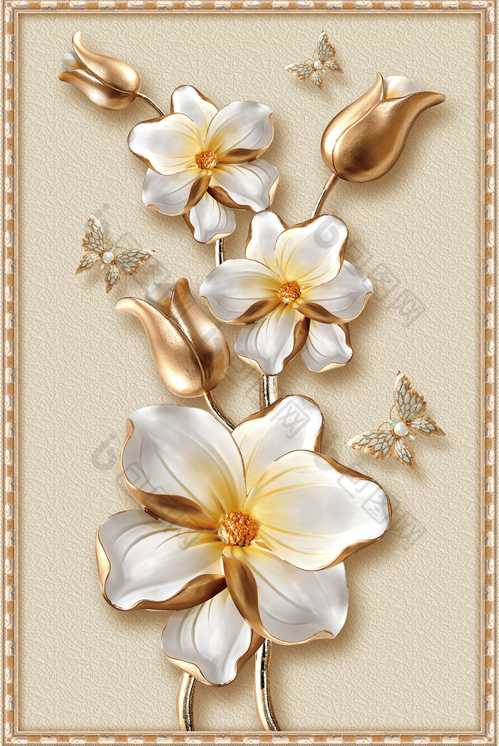 立体金色雕花珍珠蝴蝶高端大气家装一联装饰