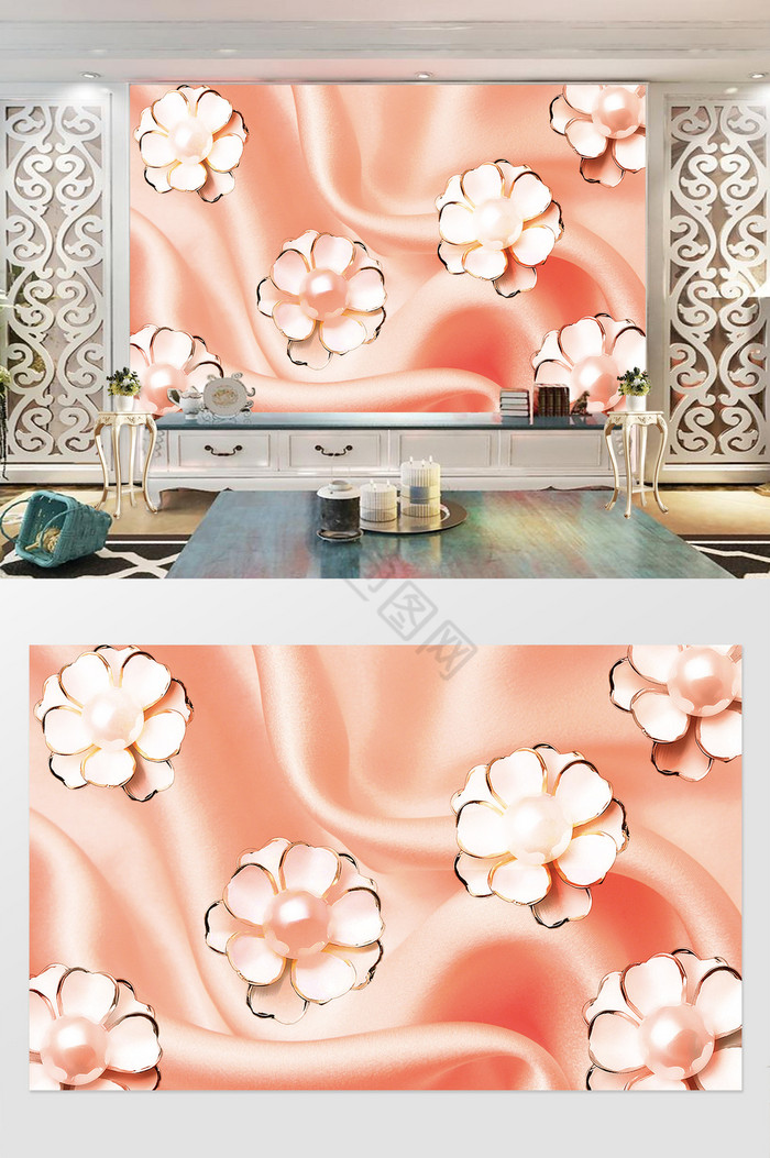 珍珠花朵厮守面料背景奢华背景墙图片