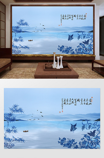 中国风清新水墨山水背景墙图片