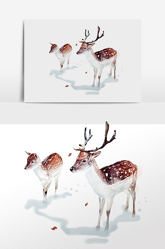 清新暖色水彩风格麋鹿插画元素图片