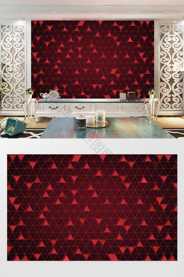 红色三角形瓷砖立体背景墙