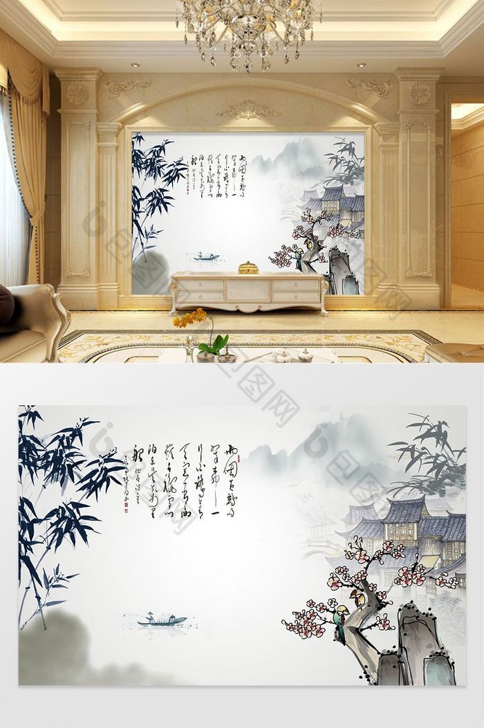 中国现代山水水墨背景墙图片图片