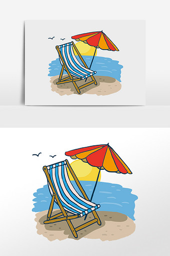 沙滩躺椅旅游风格插画图片