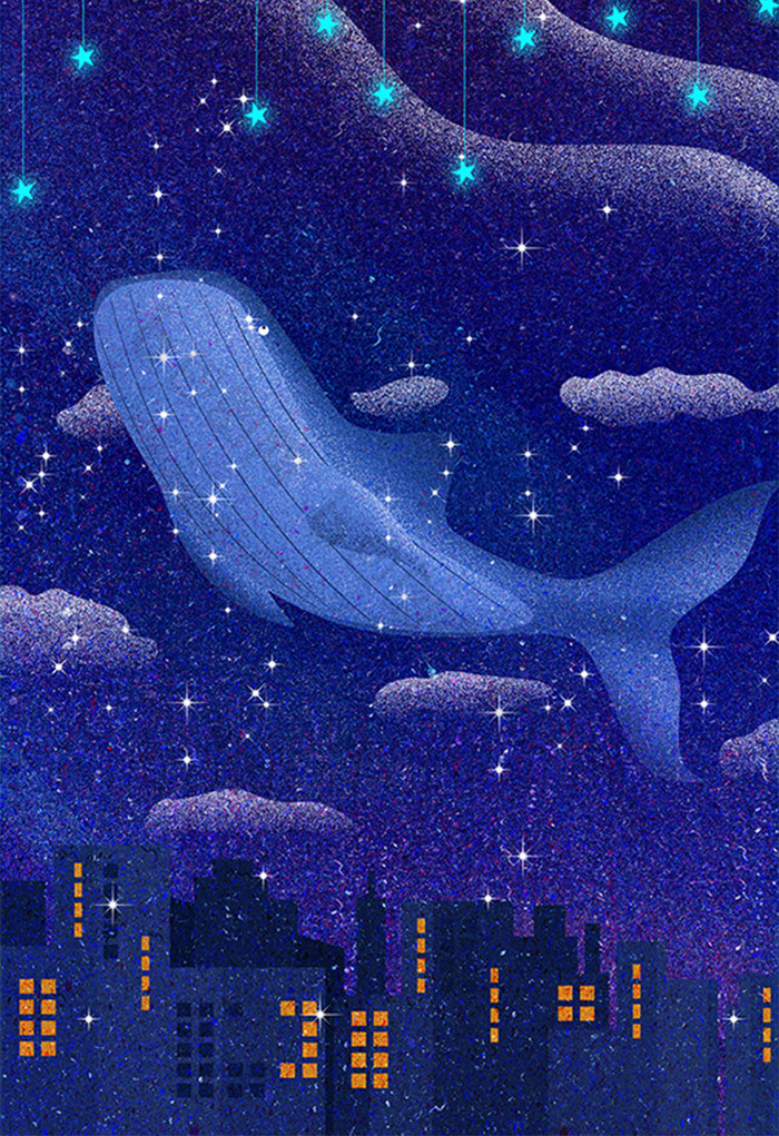 梦幻夜晚治愈系星空插画