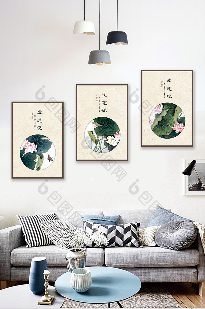 中国水墨荷花装饰画图片图片