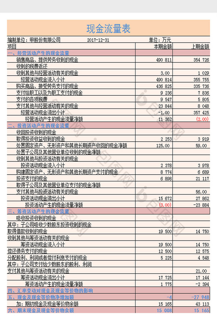 现金流量表excel模板