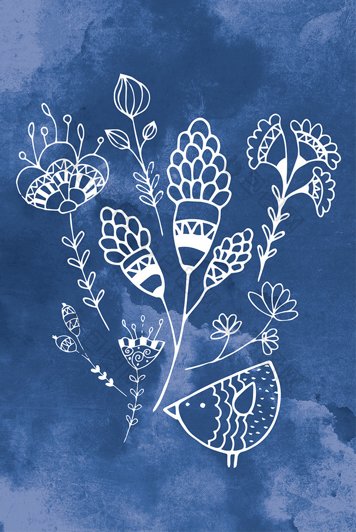 北欧简约抽象花卉植物装饰画线描壁画挂画