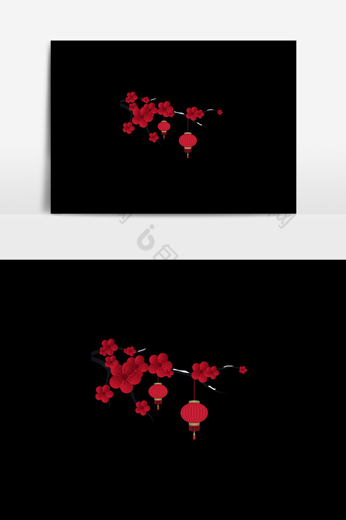 枚红色梅花灯笼元素