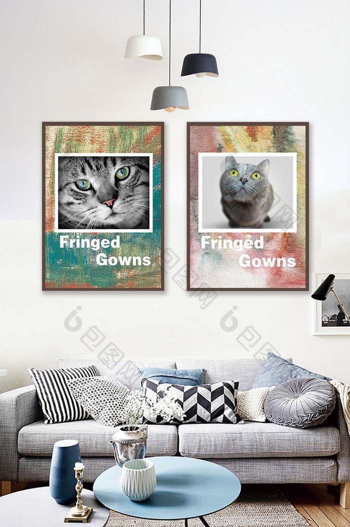 简约水彩可爱猫咪装饰画 图片下载 包图网 简约水彩可爱猫咪装饰画 图片下载 包图网