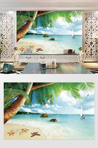 现代简约椰子树一帆风顺电视背景墙图片