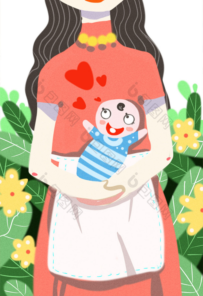 小清新绿植母亲节感恩手绘插画背景