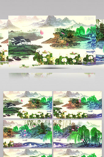 青山绿水中国风复古舞台背景图片
