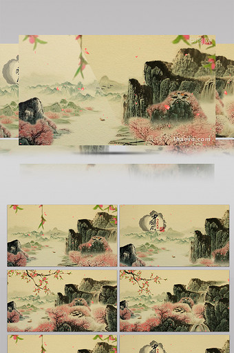 复古黄昏中国风山水画舞台背景视频图片